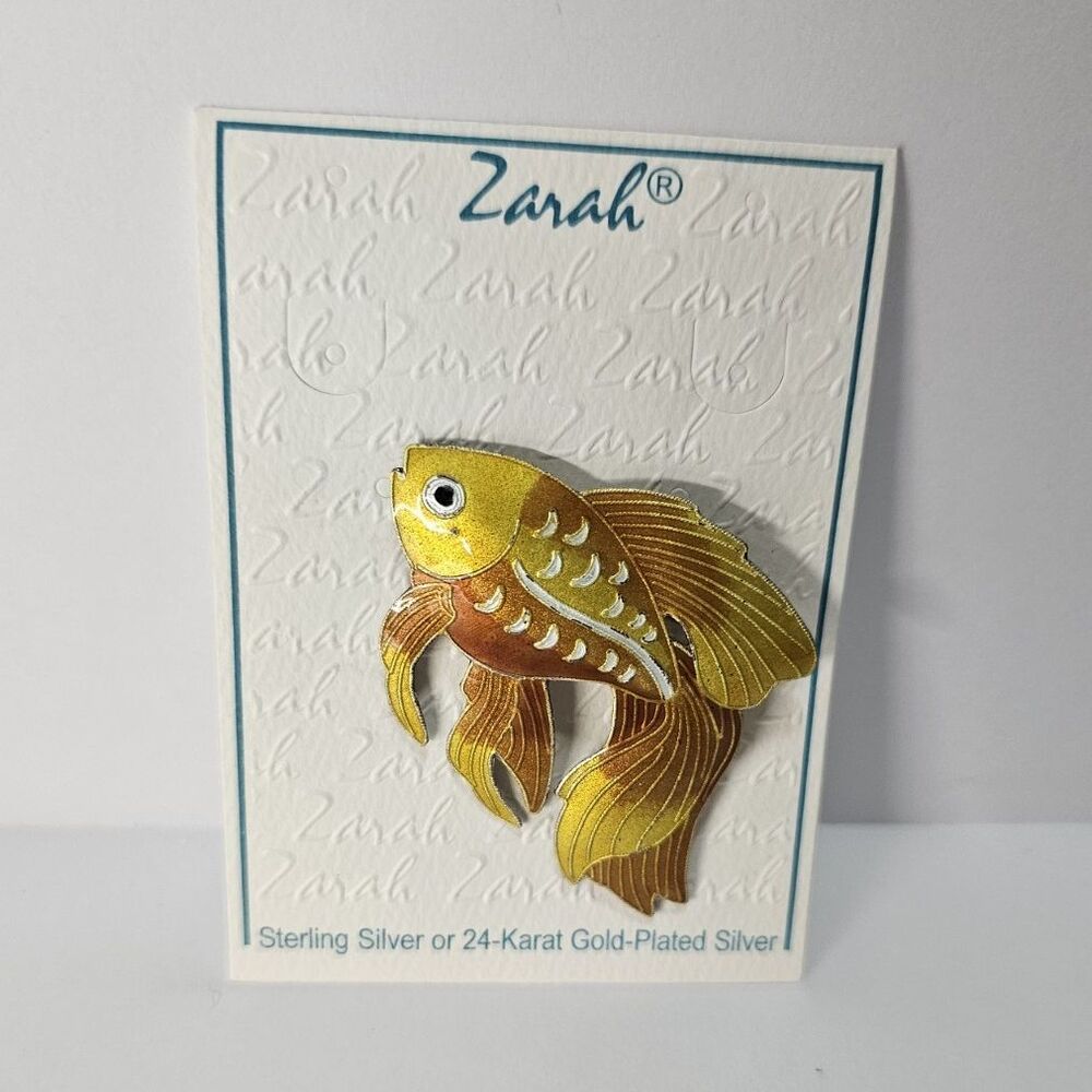 Zarah Enamel Goldfish Fish Brooch Pin Sterling Silver Art Jewelry